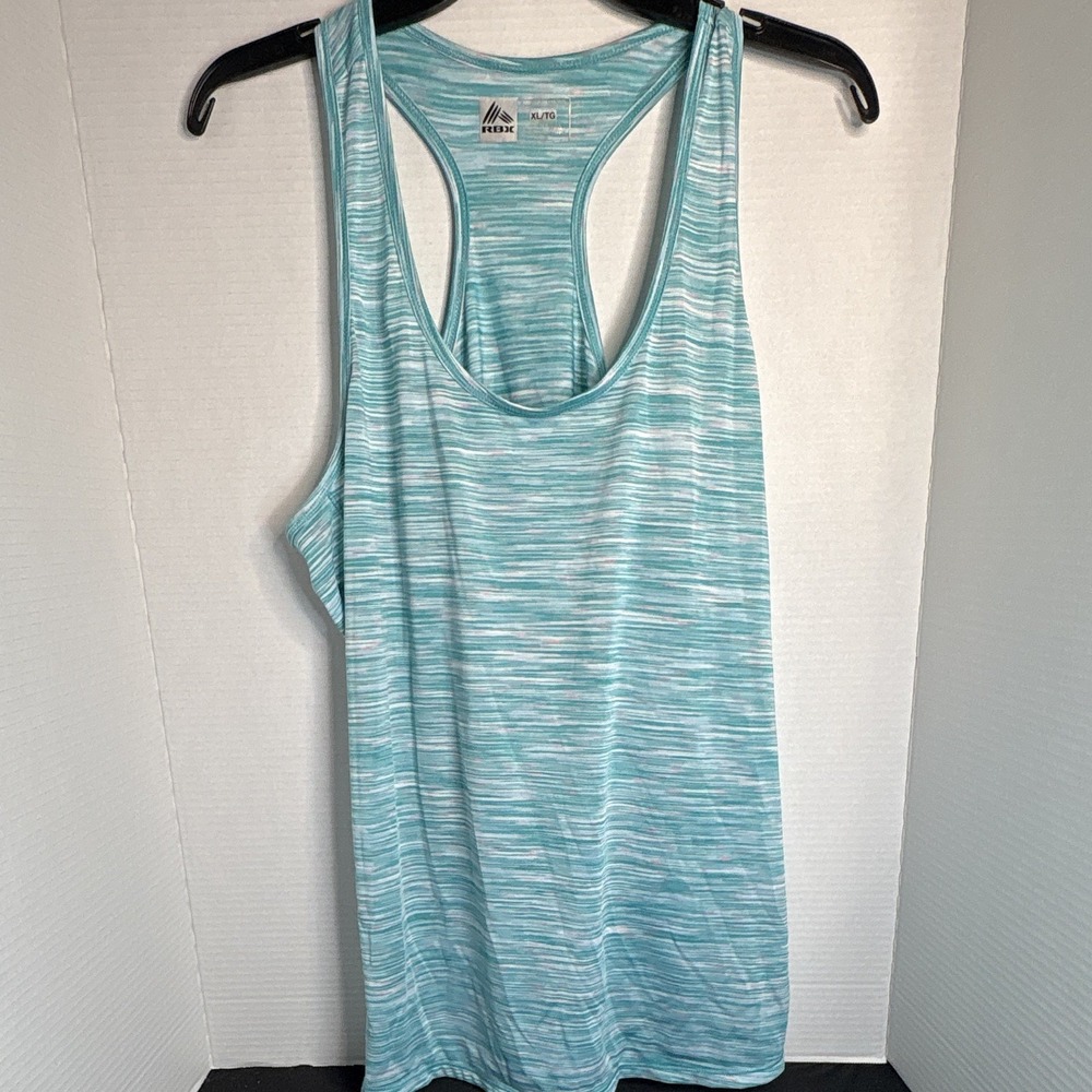 RBX Women's XL Blue/White Striped Racerback Scoop Neck Polyester Tank Top